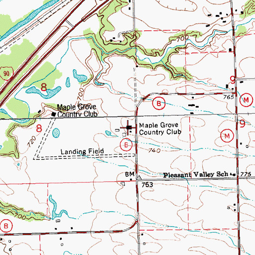 Topographic Map of Maple Grove Country Club, WI