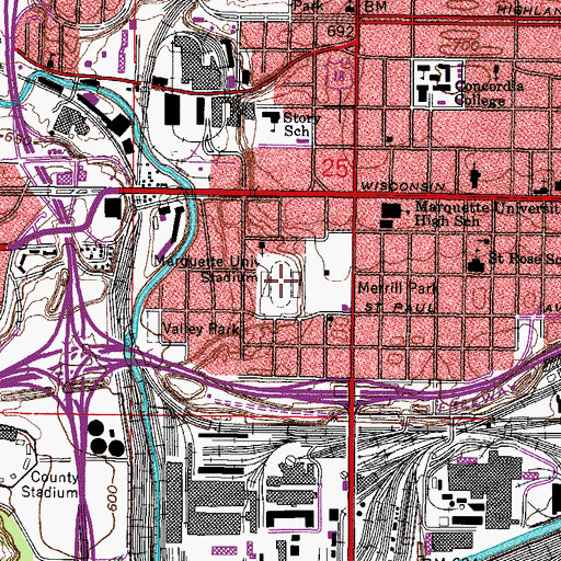 Topographic Map of Marquette University Stadium, WI
