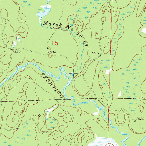 Topographic Map of Marsh Number 10 Creek, WI