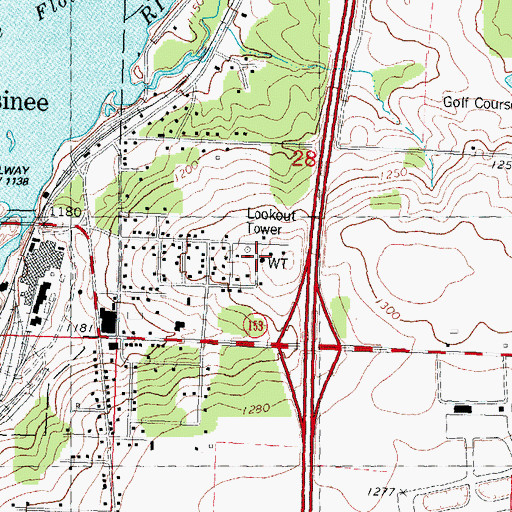 Topographic Map of Mosinee Lookout Tower, WI