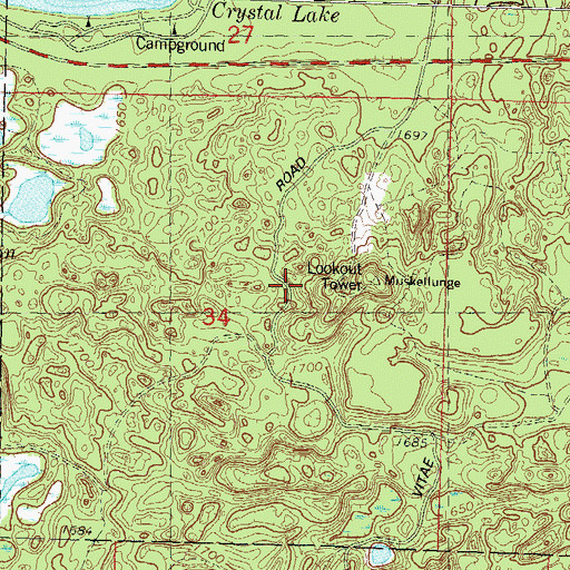 Topographic Map of Muskellunge Lookout Tower, WI