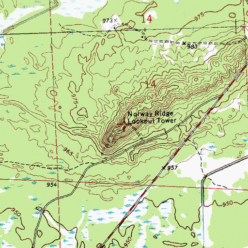 Topographic Map of Norway Ridge Lookout Tower, WI