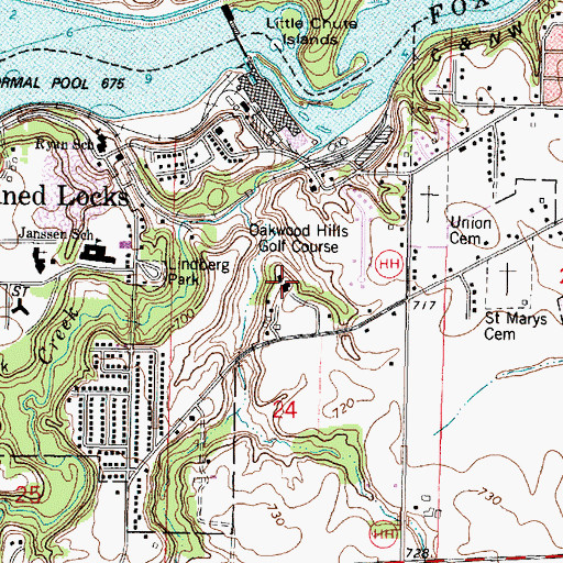Topographic Map of Oakwood Hills Golf Course, WI