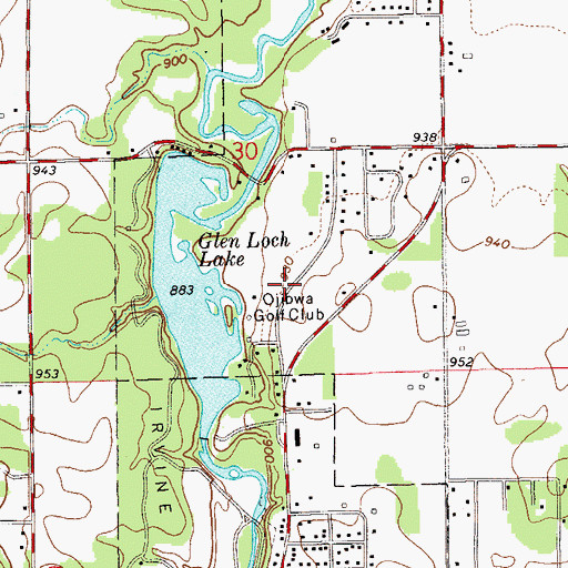 Topographic Map of Ojibwa Golf Club, WI