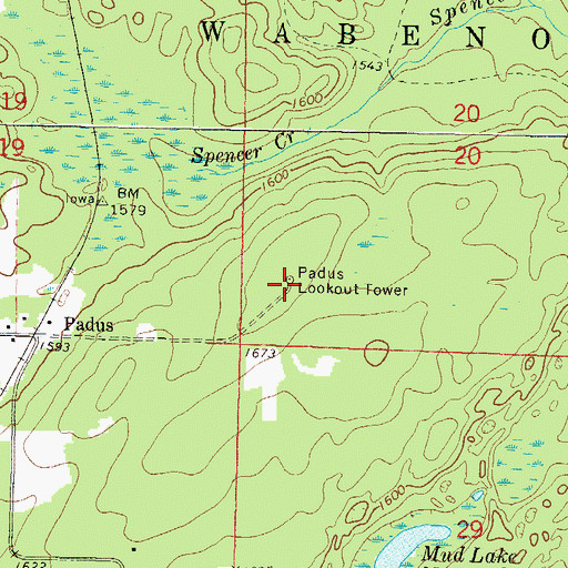 Topographic Map of Padus Lookout Tower, WI