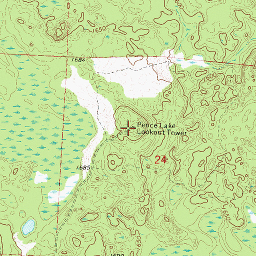 Topographic Map of Pence Lake Lookout Tower, WI