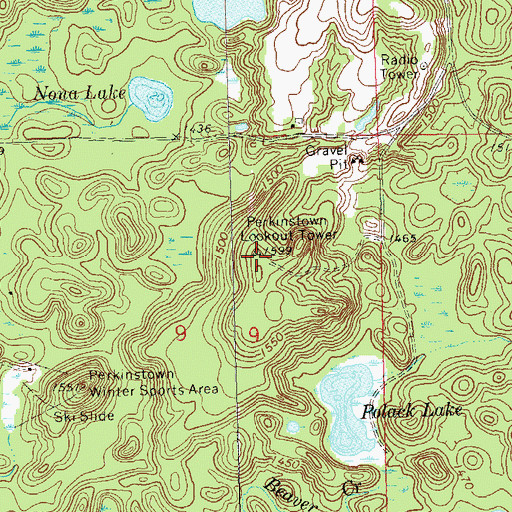 Topographic Map of Perkinstown Lookout Tower, WI