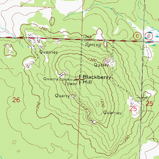 Topographic Map of Quarry Lookout Tower, WI