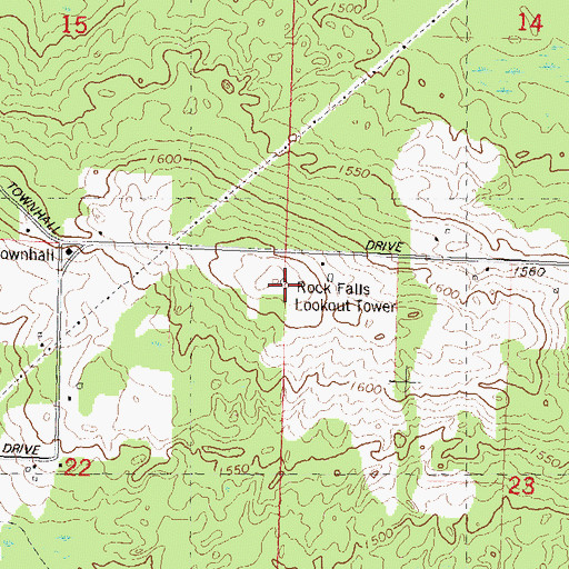 Topographic Map of Rock Falls Lookout Tower, WI