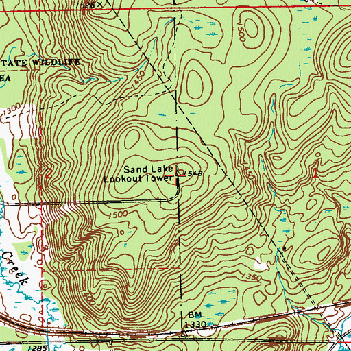 Topographic Map of Sand Lake Lookout Tower, WI