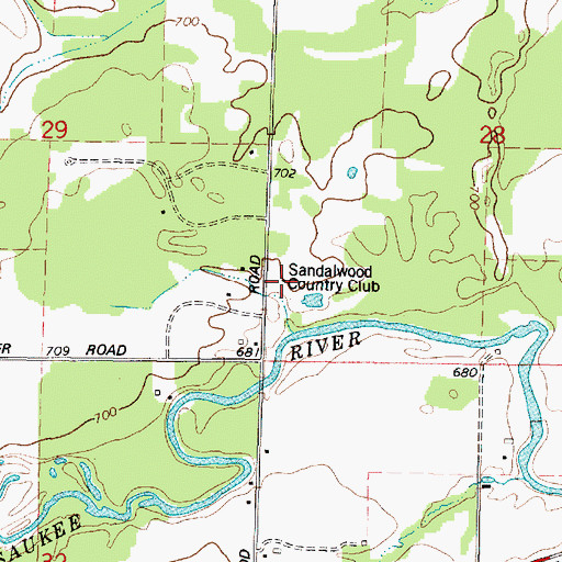Topographic Map of Sandalwood Country Club, WI