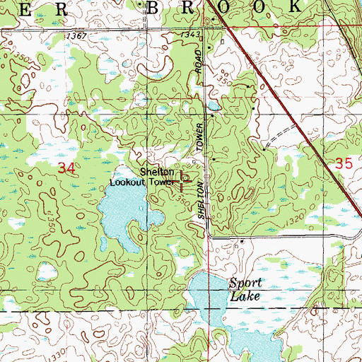 Topographic Map of Shelton Lookout Tower, WI