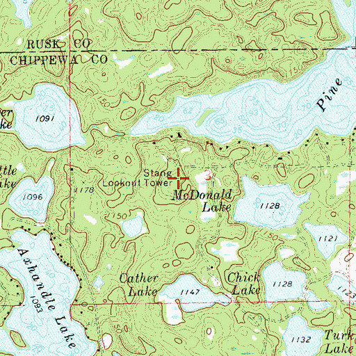 Topographic Map of Stang Lookout Tower, WI