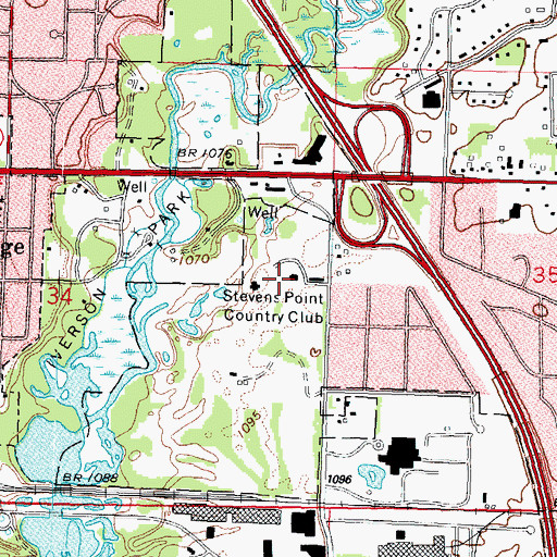 Topographic Map of Stevens Point Country Club, WI