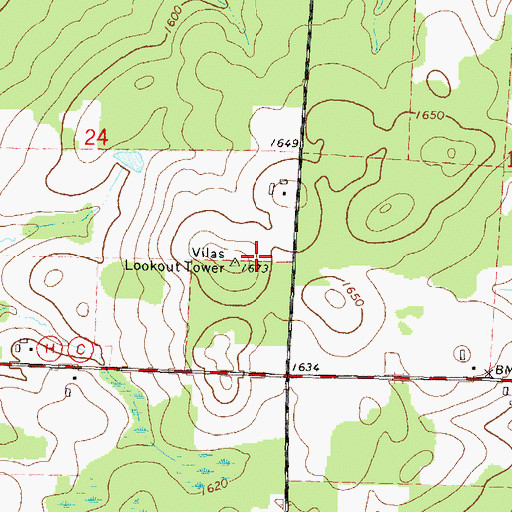 Topographic Map of Vilas Lookout Tower, WI