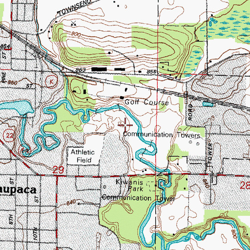 Topographic Map of Waupaca Country Club, WI