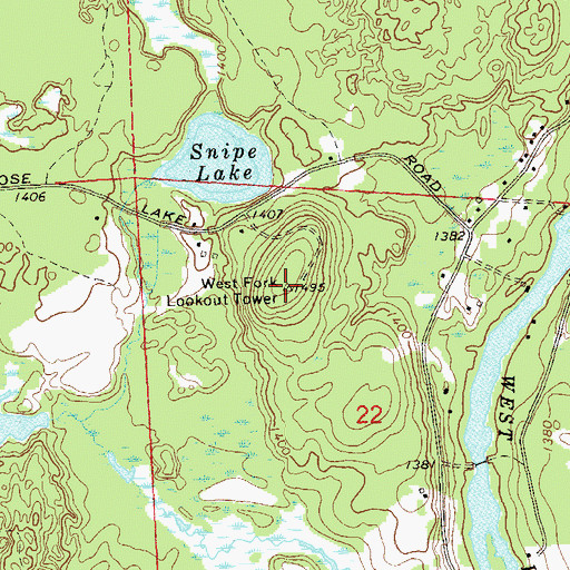 Topographic Map of West Fork Lookout Tower, WI