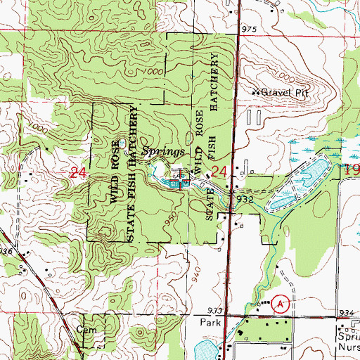 Topographic Map of Wild Rose State Fish Hatchery, WI