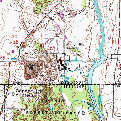 Topographic Map of Wilmot Hills Raceway, WI