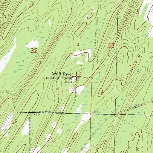 Topographic Map of Wolf River Lookout Tower, WI