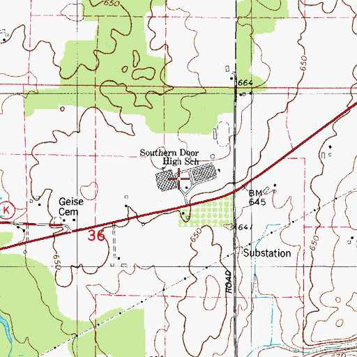 Topographic Map of Southren Door High School, WI