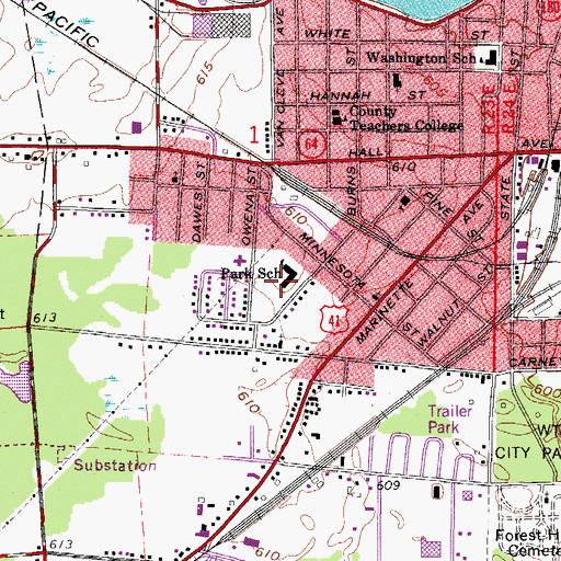 Topographic Map of Park School, WI