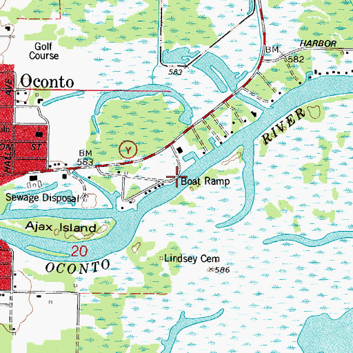 Topographic Map of Municipal Wharf, WI