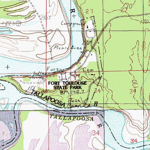 Topographic Map of Tuskugu (historical), AL