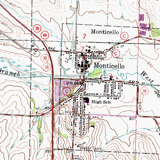 Topographic Map of Monticello, WI