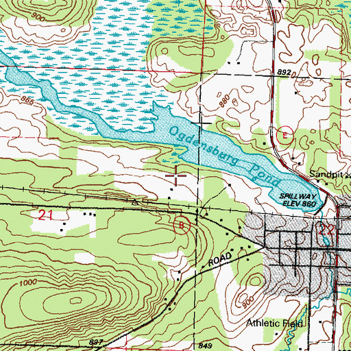 Topographic Map of Ogdensburg Pond, WI