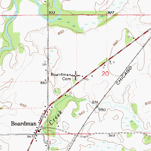 Topographic Map of Boardman Cemetery, WI