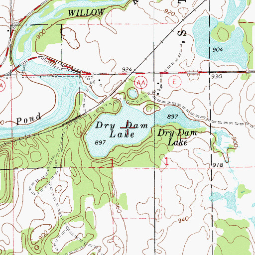 Topographic Map of Dry Dam Lake, WI