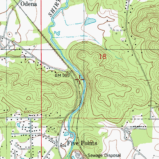 Topographic Map of Odens Mill (historical), AL