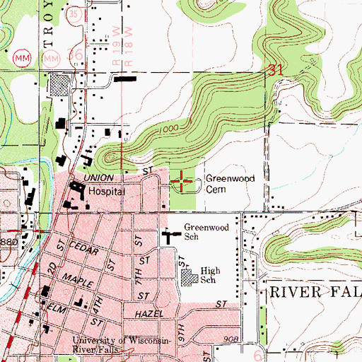 Topographic Map of Greenwood Cemetery, WI