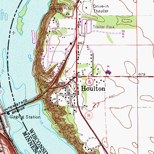 Topographic Map of Houlton, WI