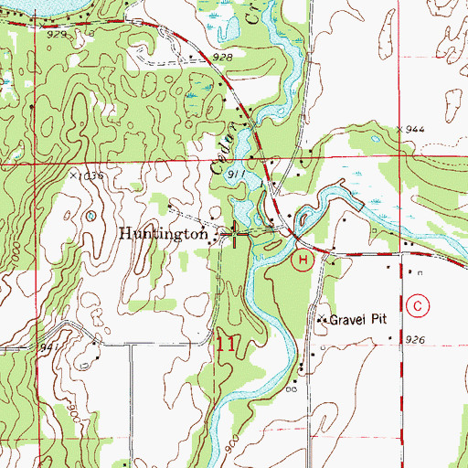 Topographic Map of Huntington, WI