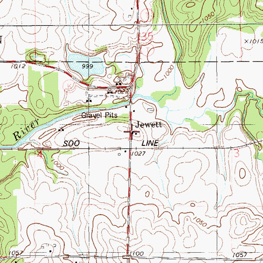 Topographic Map of Jewett, WI