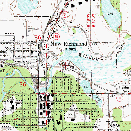 Topographic Map of Mary Park, WI