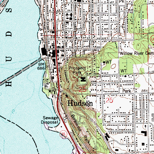 Topographic Map of Prospect Park, WI