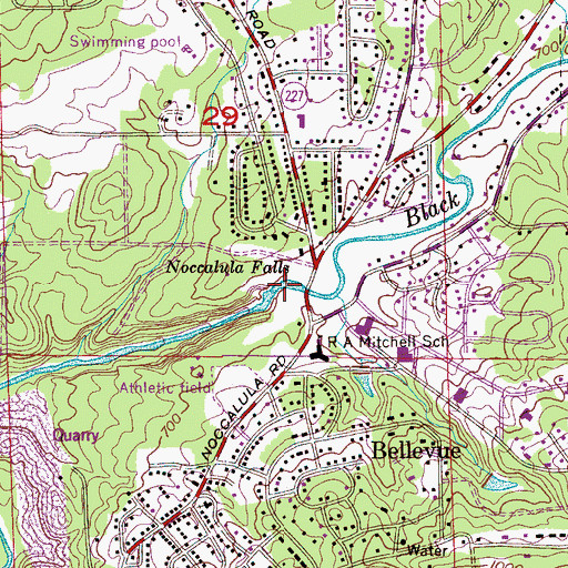 Topographic Map of Noccalula Falls, AL