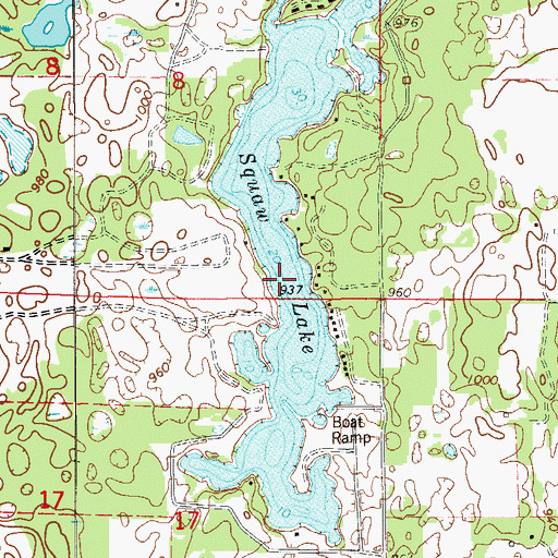 Topographic Map of Squaw Lake, WI