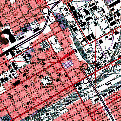 Topographic Map of Birmingham, AL