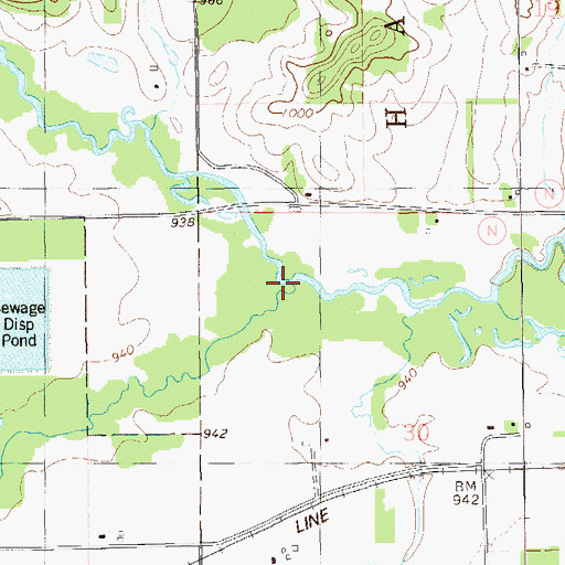Topographic Map of Tiffany Creek, WI