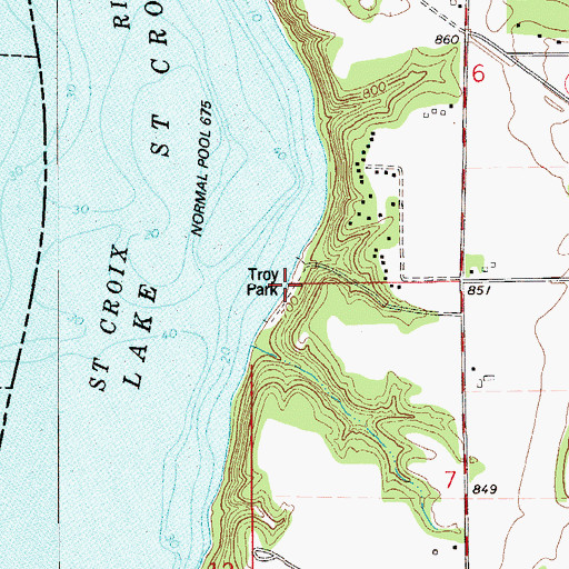 Topographic Map of Troy Park, WI