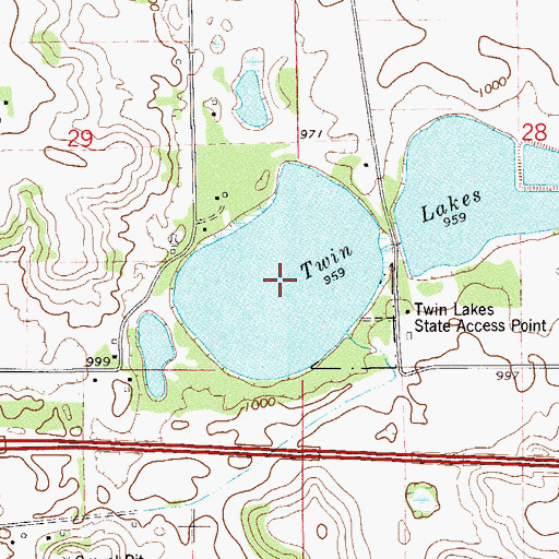 Topographic Map of Twin Lakes, WI