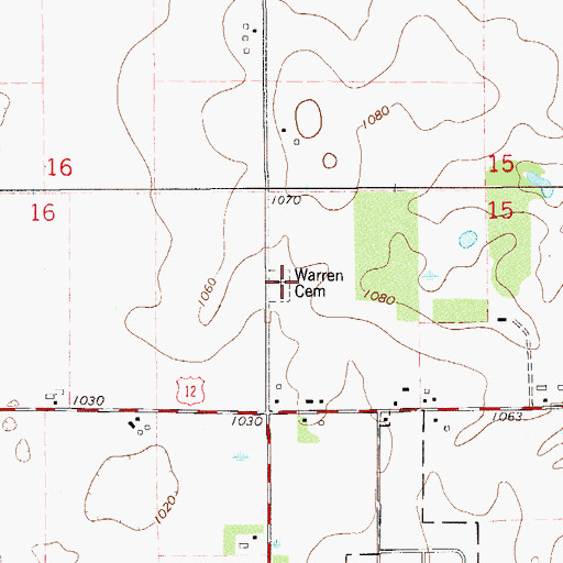 Topographic Map of Warren Cemetery, WI