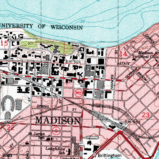 Topographic Map of Madison, WI