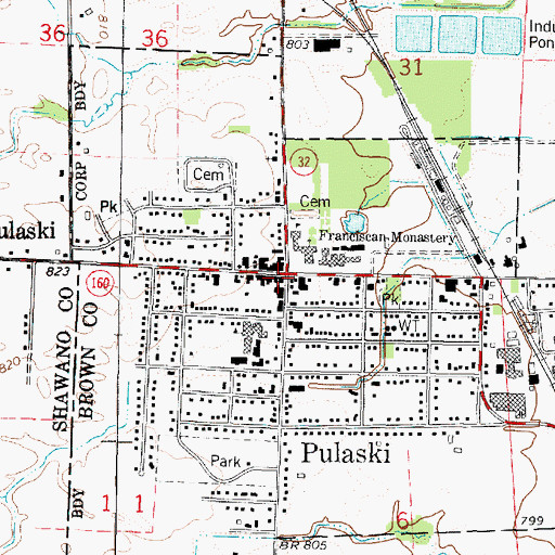 Topographic Map of Pulaski, WI
