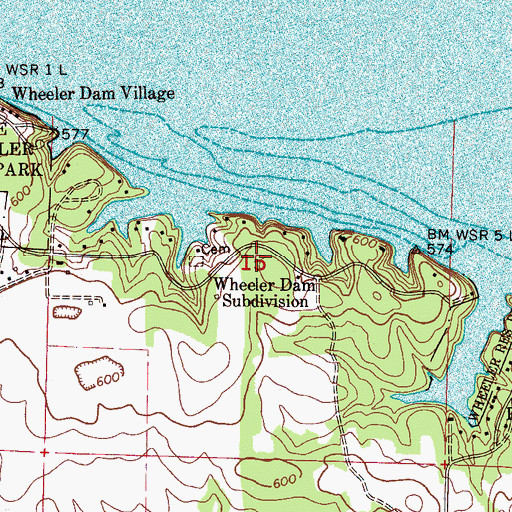 Topographic Map of Wheeler Dam Subdivision, AL