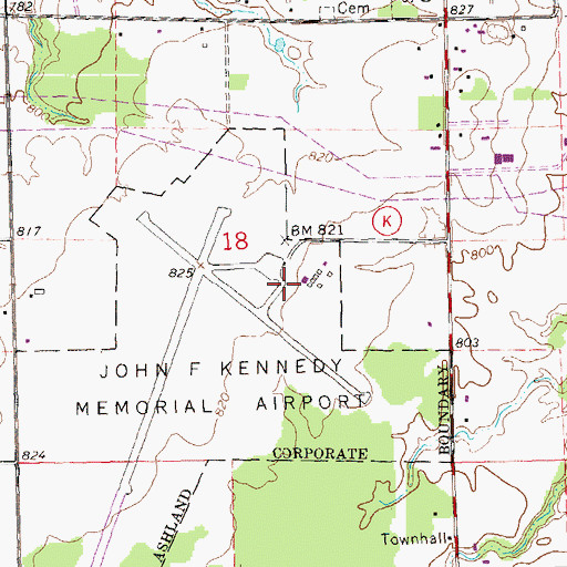 Topographic Map of John F Kennedy Memorial Airport, WI